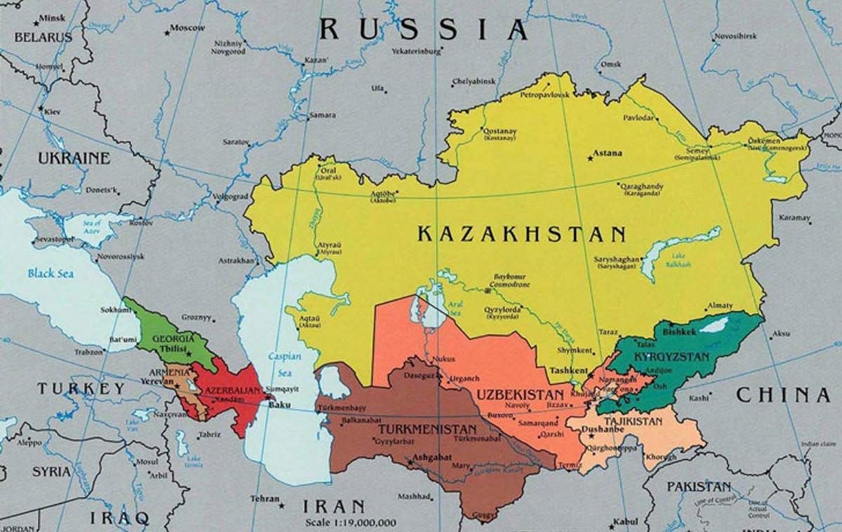 carte du Kazakhstan, des pays qui l'entourent