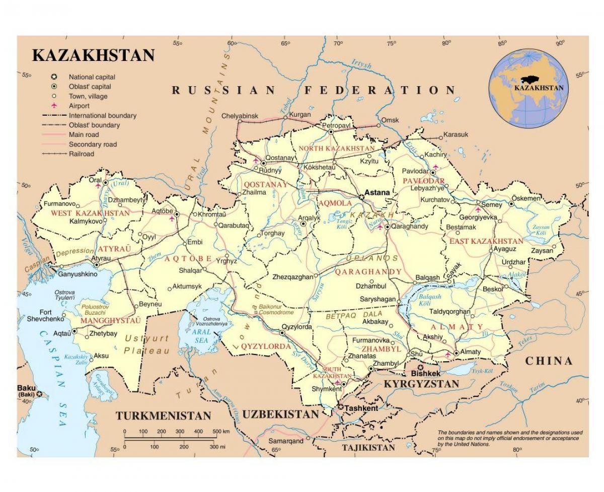 carte de la république du Kazakhstan aéroports