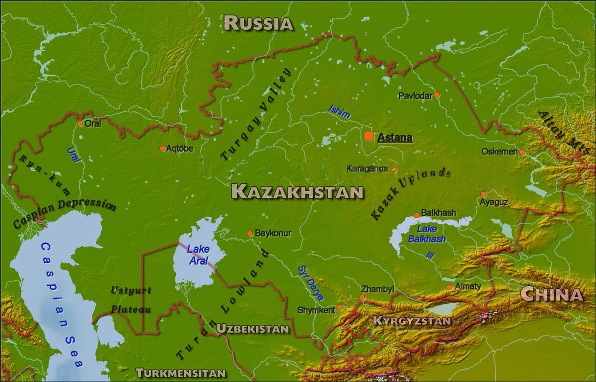 carte de la république du Kazakhstan physique