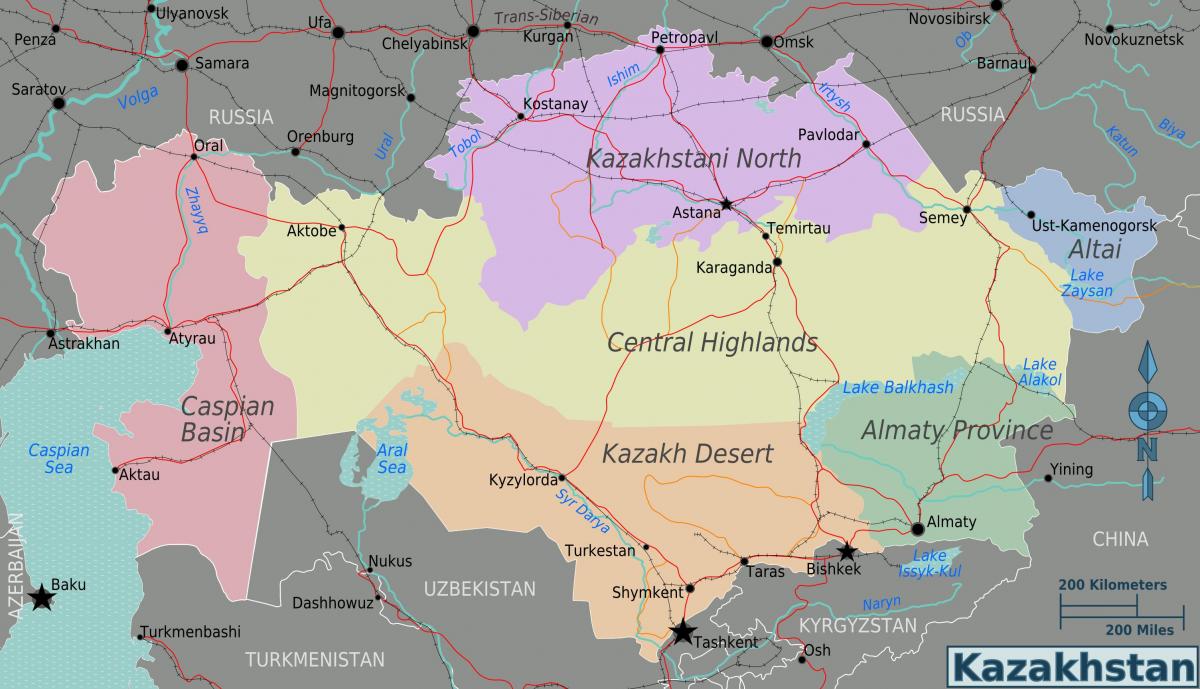 carte des régions du Kazakhstan